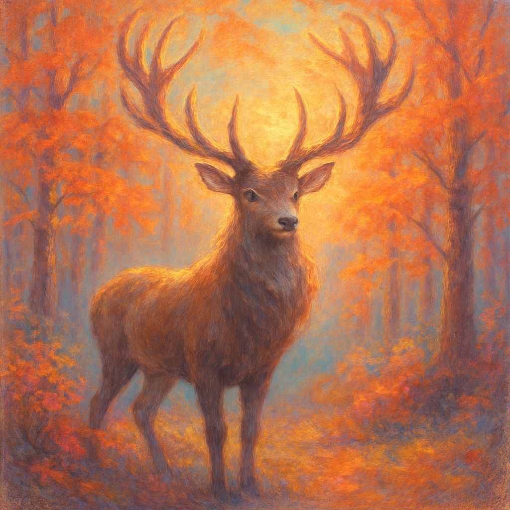Majestic Stag in Autumn Forest: Pastel Painting