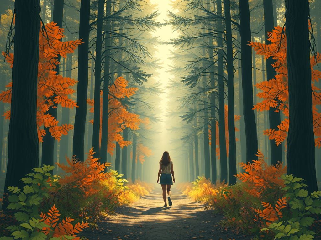 Serene Woman in Forest, Digital Artwork