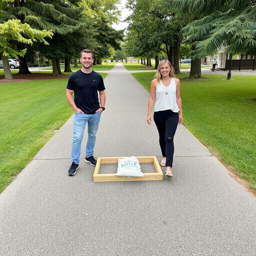 bag toss game on the paved path