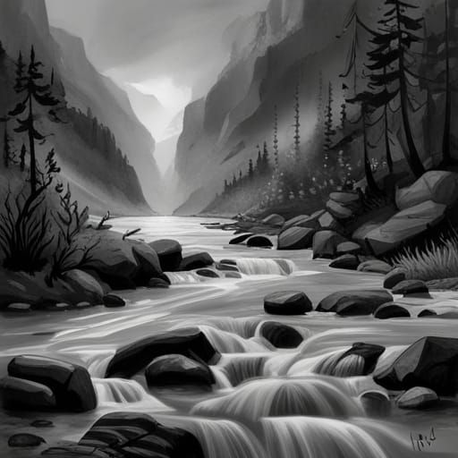 Peaceful River: Parallax Pencil Sketch