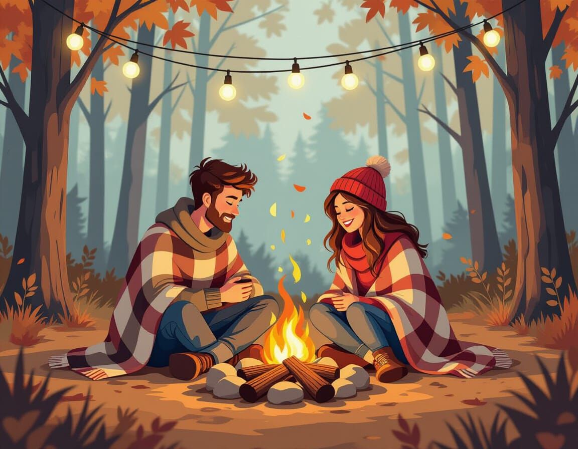 Cozy Autumn Date in the Woods as Geometric Art