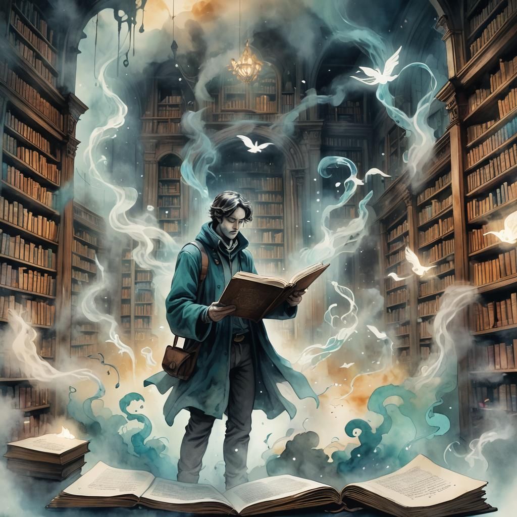 Phantom Library Concept Art: Reader in Dreamlike Realm