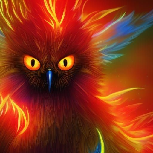 Flaming Bird Portrait with Blue Eyes in 8k