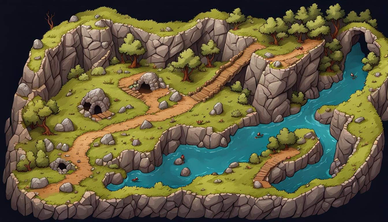 Detailed D&D Map: Skull Cave Dungeon Top View