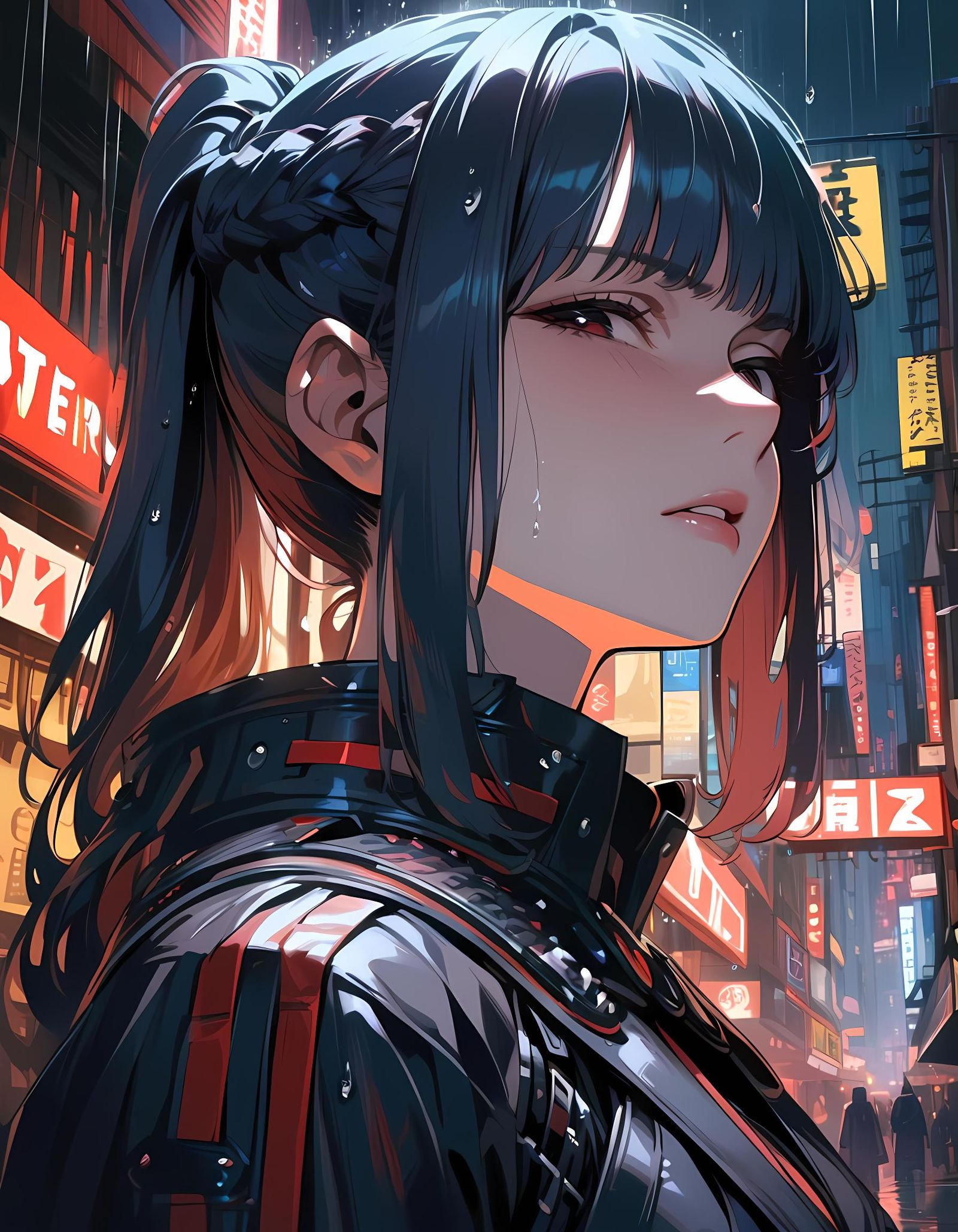Cyberpunk Girl Sideways Glance in Neon City