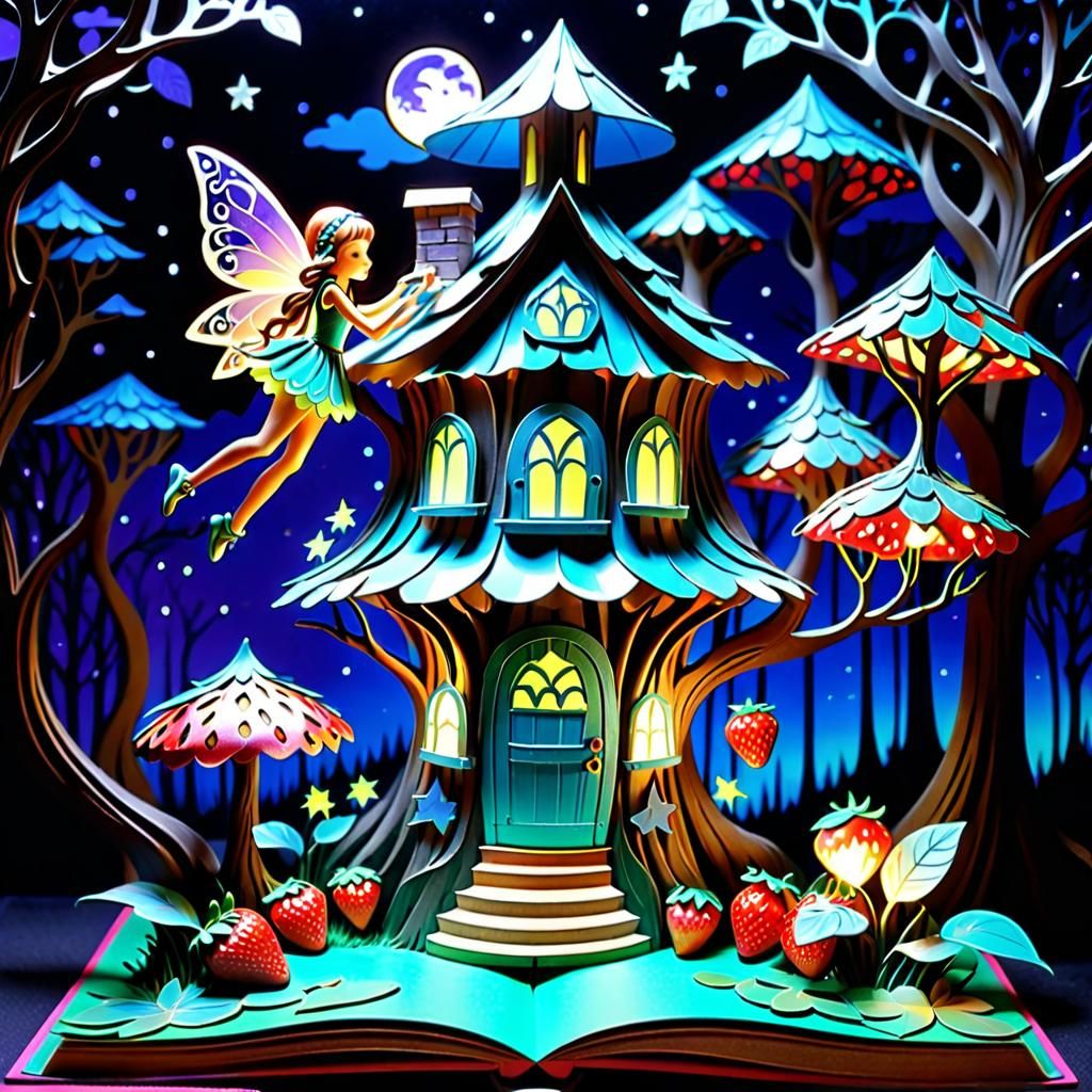 Art Nouveau Fairy Illuminates Strawberry Treehouse