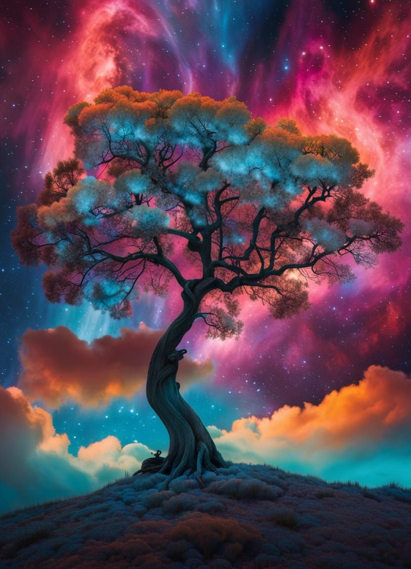 Nebula Cloud Tree in Aurora Cloudscape