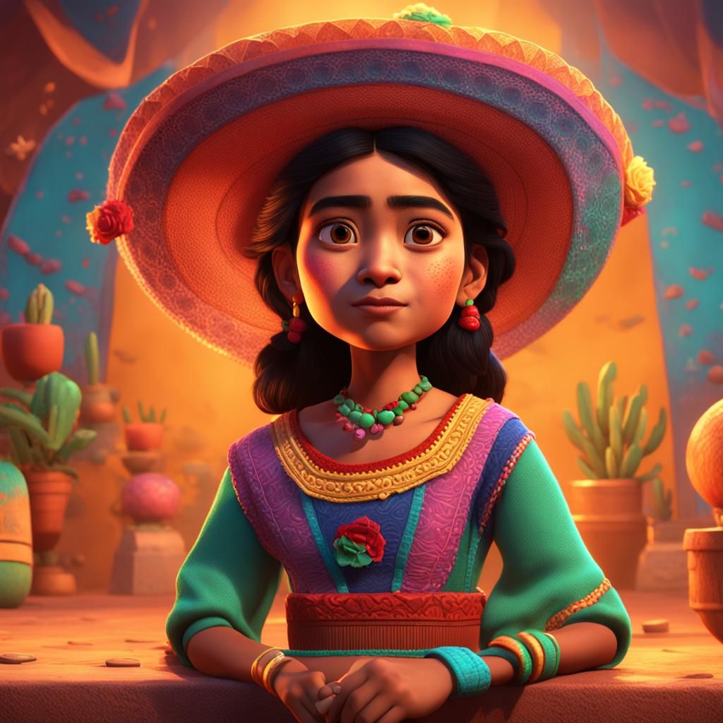 Mexican Girl in Pixar-Inspired 3D Digital Art
