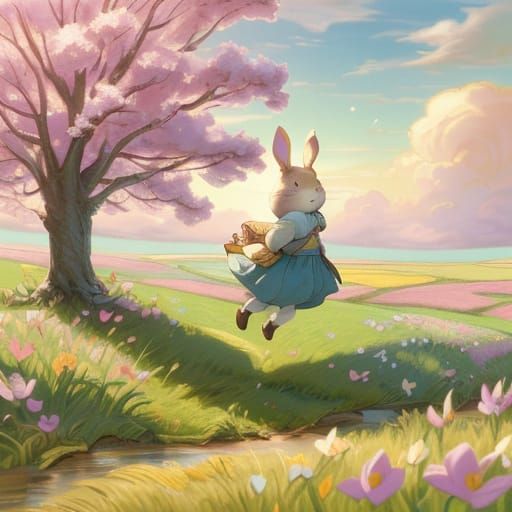 Whimsical Easter Bunny in Vibrant Spring Fields