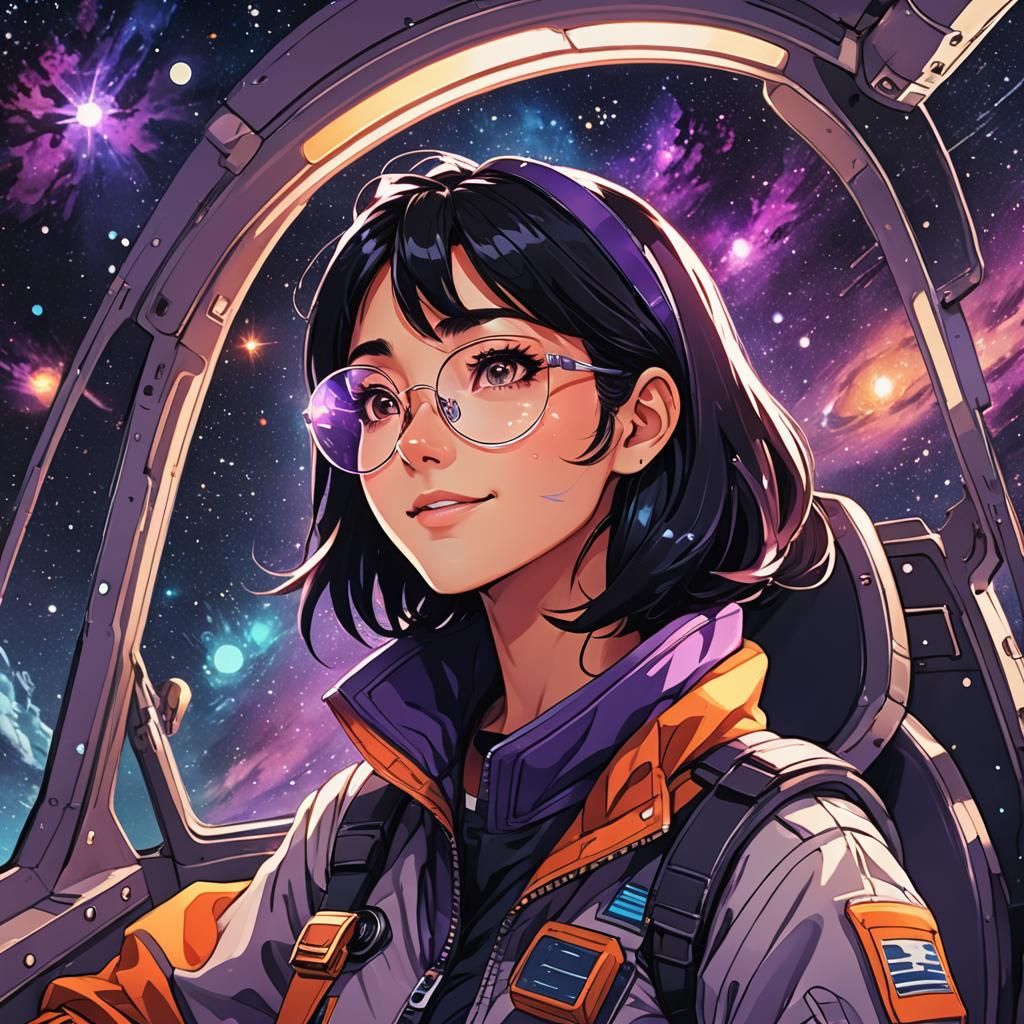 Anime Girl in Spaceship Gazing at Stars