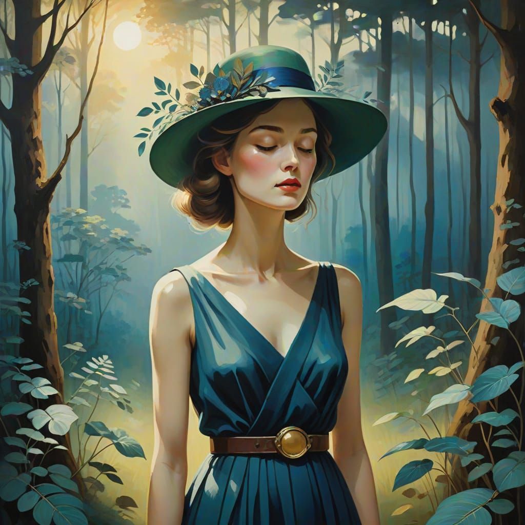 Surrealistic Portrait of a Woman in Vintage Attire