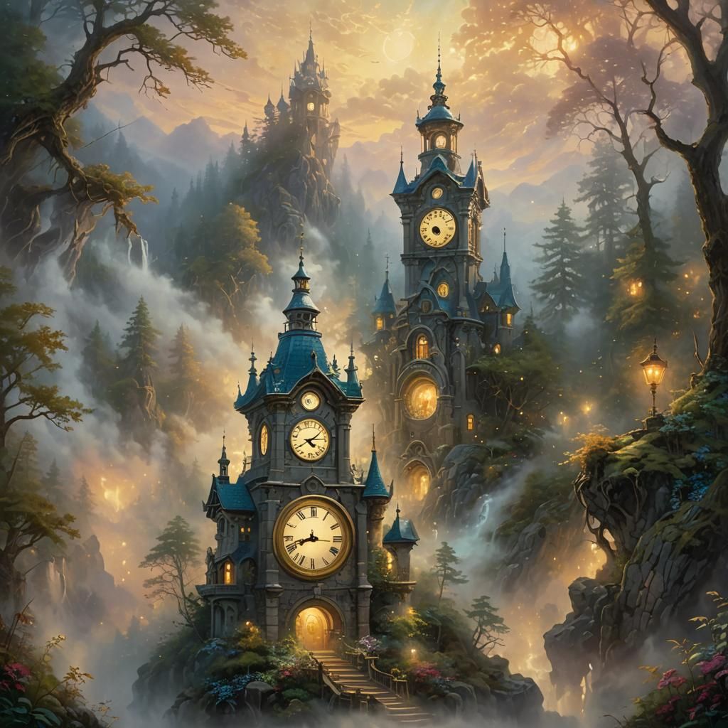 Magical Clock Tower in Mystical Forest
