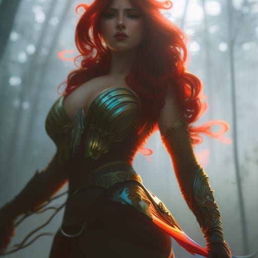 Hyperrealistic Red Fire Fairy Concept Art