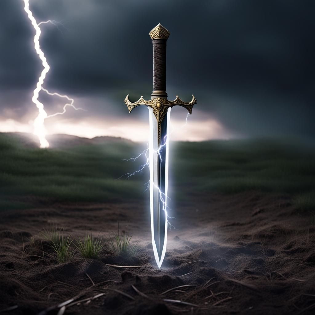 Ethereal Sword Grounded Amidst Lightning