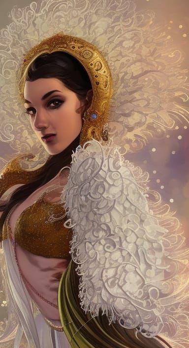 Elegant Celtic Woman in Ornate White Gown