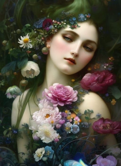 Goddess of Flowers and Birds in Mist