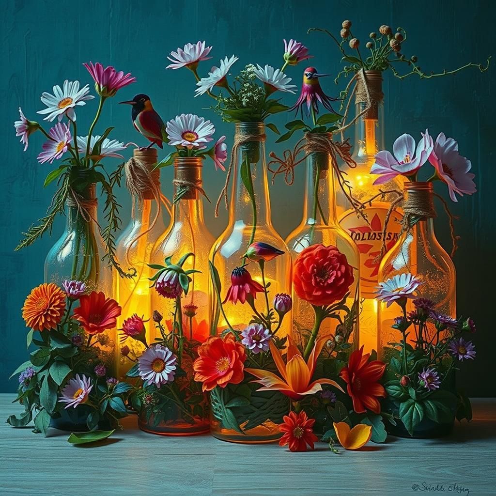 Vibrant Still Life with Flowers in Oil Painting Style