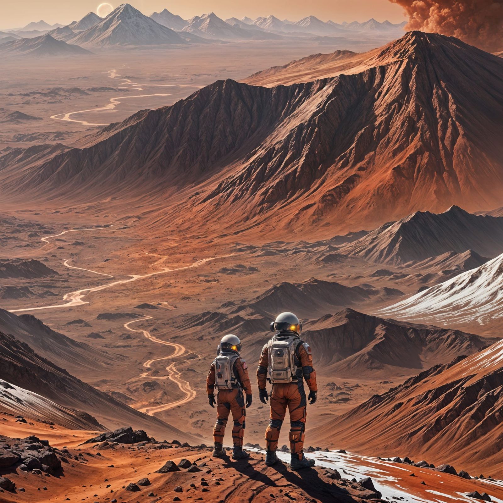 Majestic Olympus Mons on Mars: Hyperrealistic Splash Art