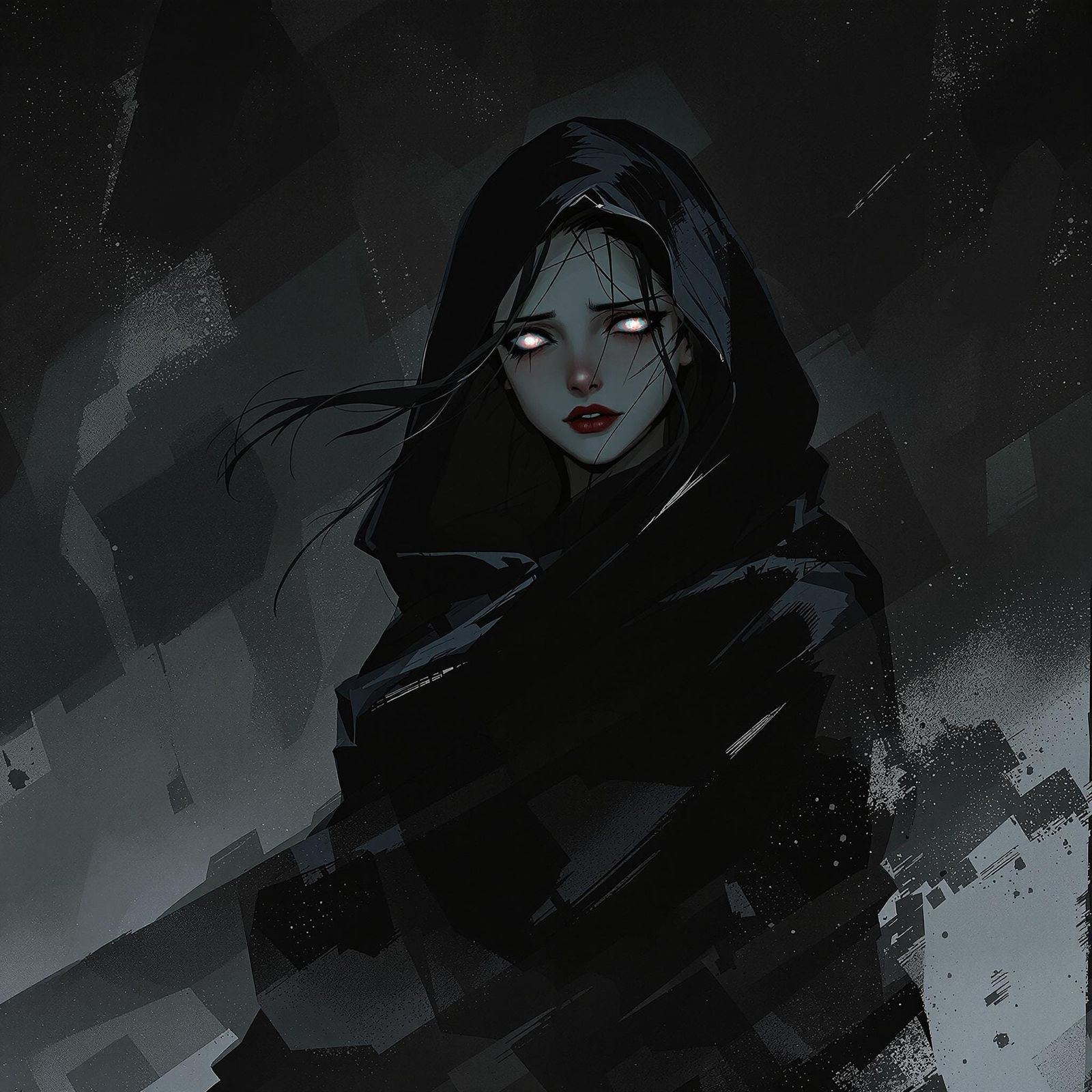 Ethereal Woman in Dark Robe: Digital Painting