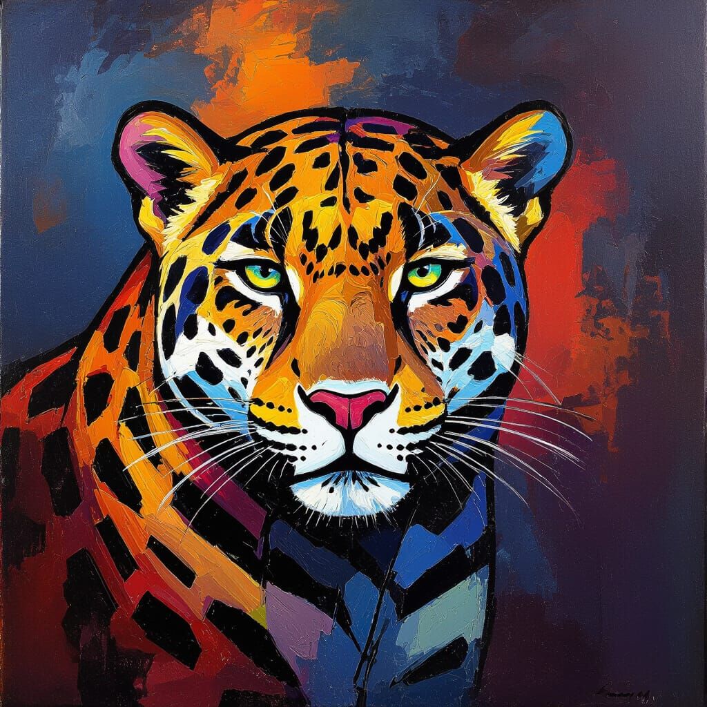 Majestic Jaguar in Vibrant Neo-Expressionist Style
