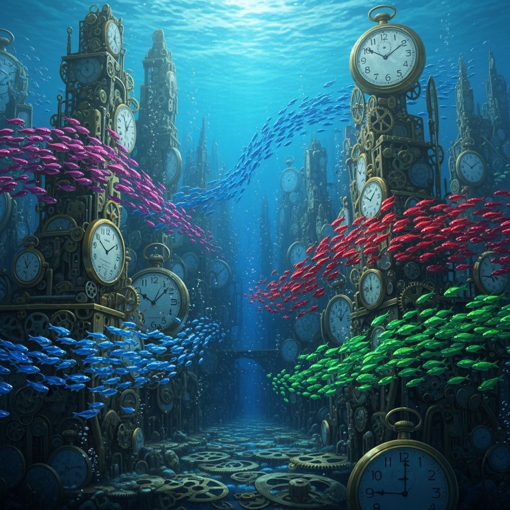 Underwater Clockwork City with Jewel-Toned Fish