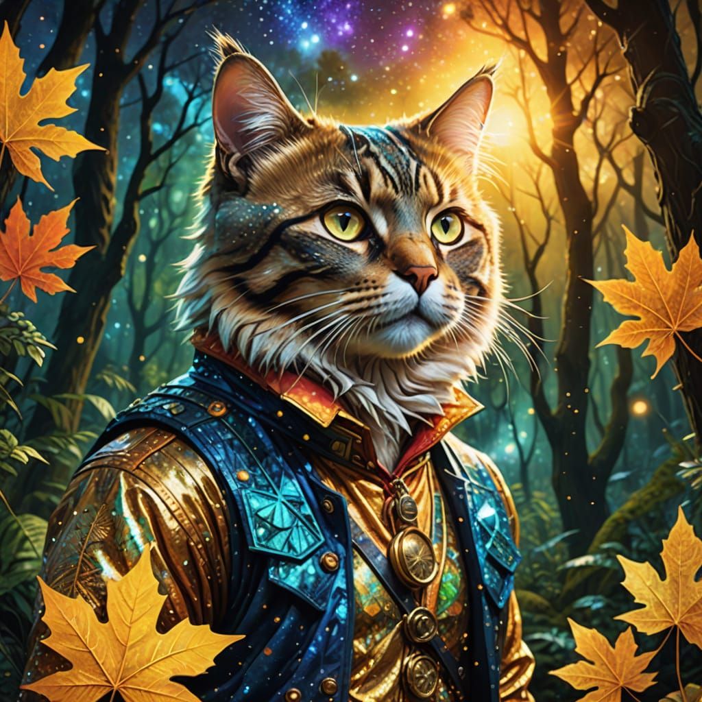 Cosmic Cat as Daniel Boone in Mystical Forest