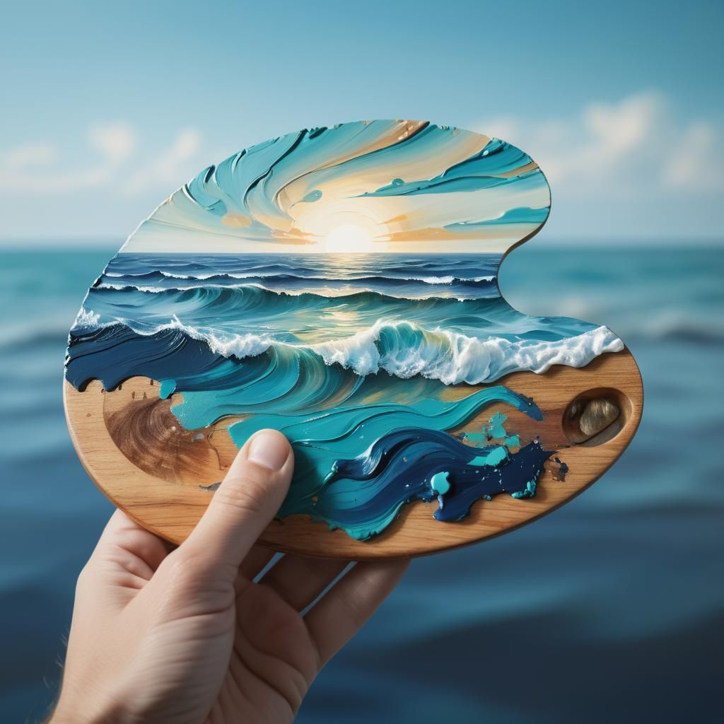 Ocean Swirls on Artist's Palette: Double Exposure