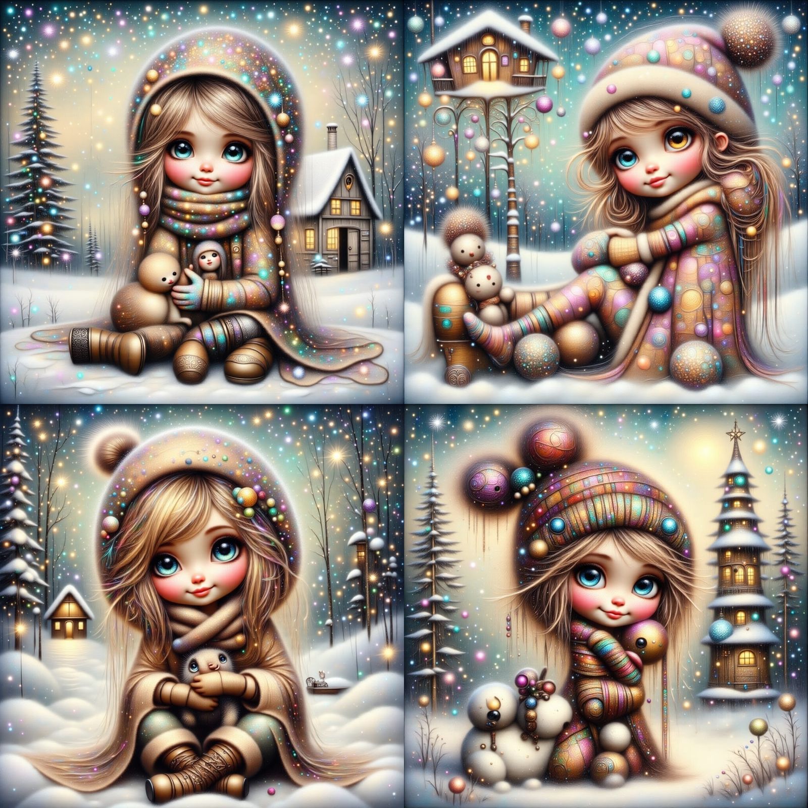Child's Winter Scene with Snowy Home