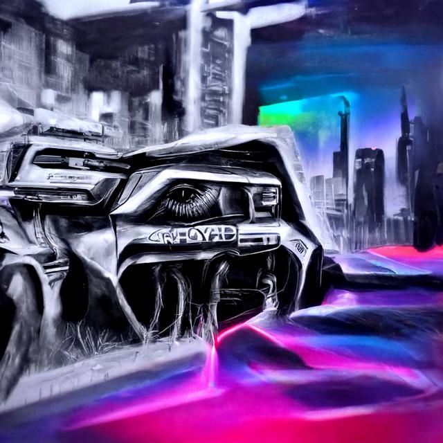 Cyborg and Mayan Temple in Synthwave Style