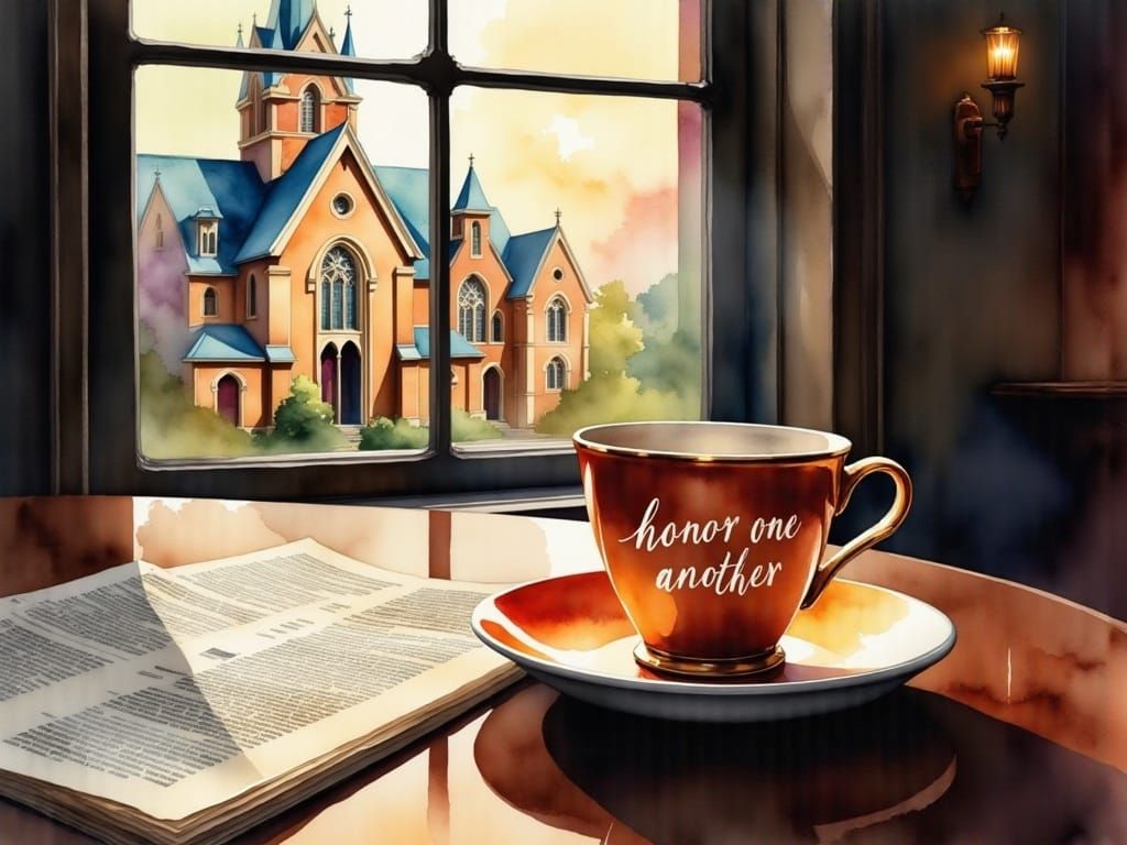 Watercolor Coffee Cup Saying Honor One Another