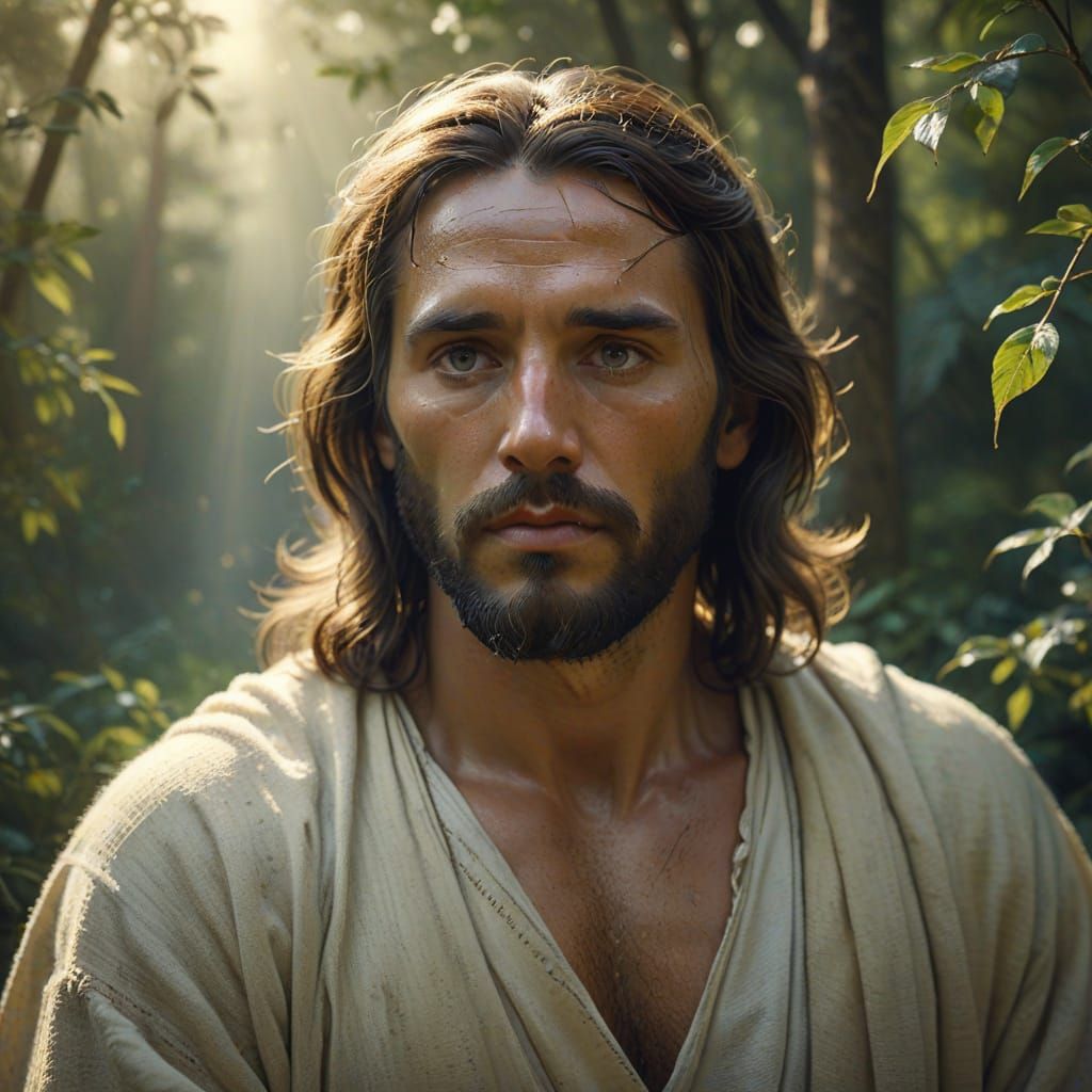 Jesus in a Serene Natural Setting, Embodying Compassion and ...