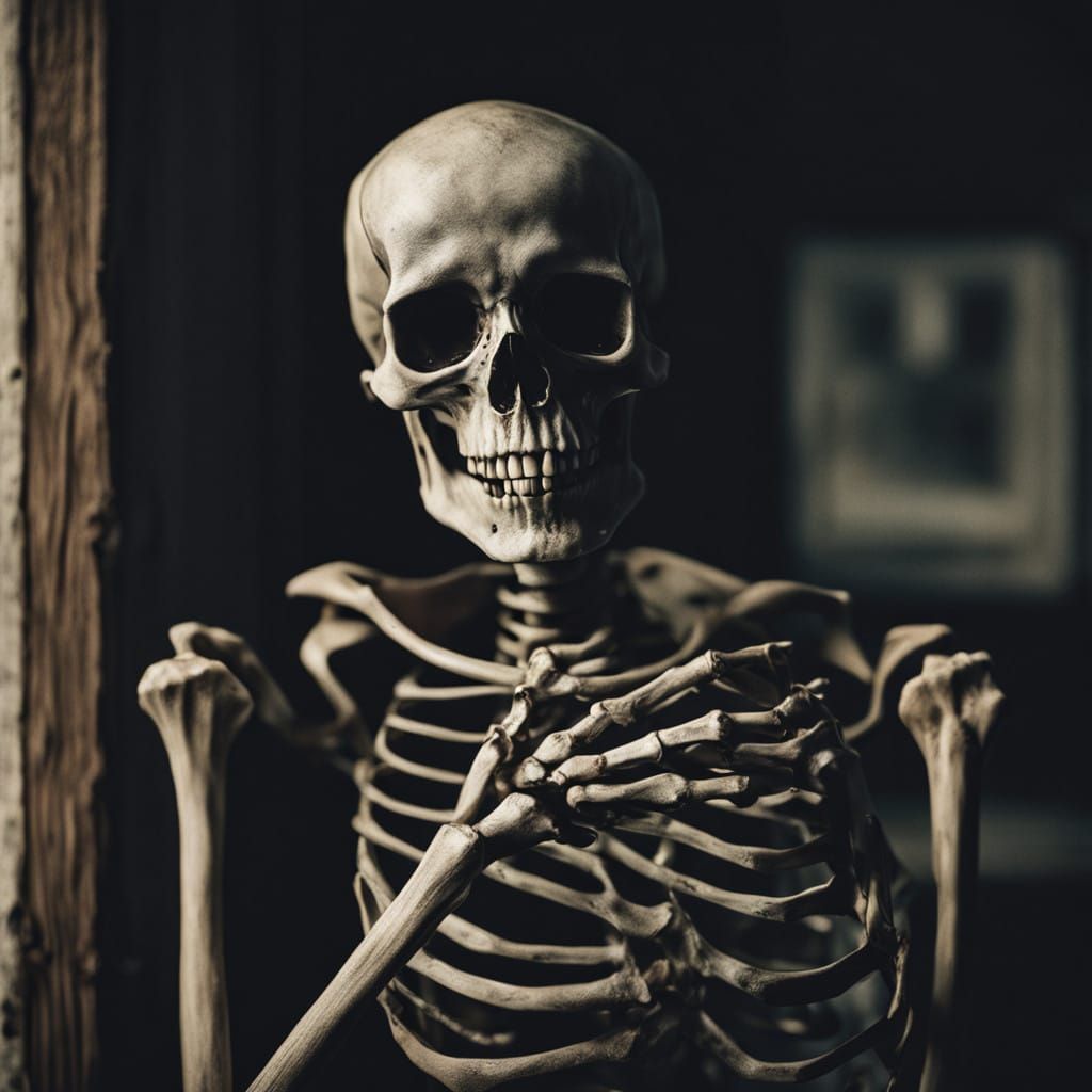 Sinister Skeleton Emerges from Shadows with Macabre Tenderne...