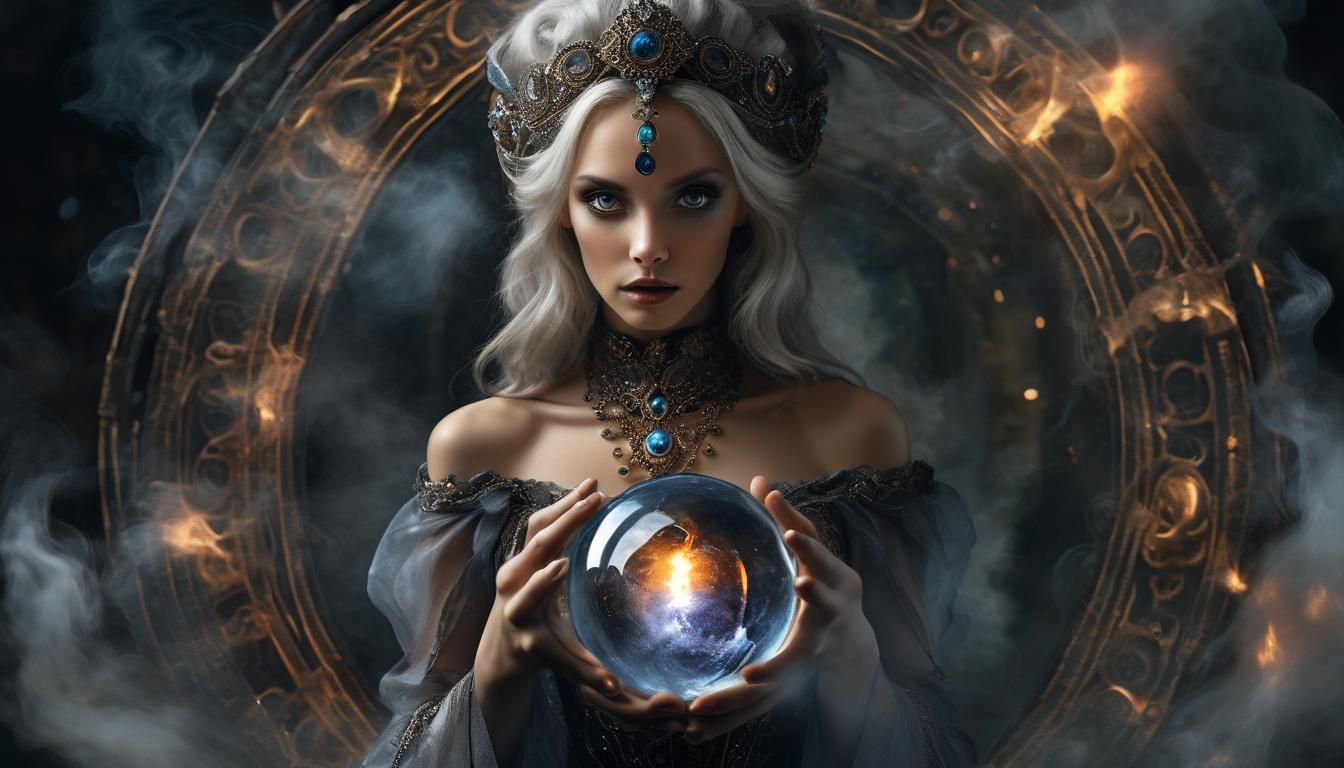 Sorceress Conjures a Demonic World in Crystal Ball