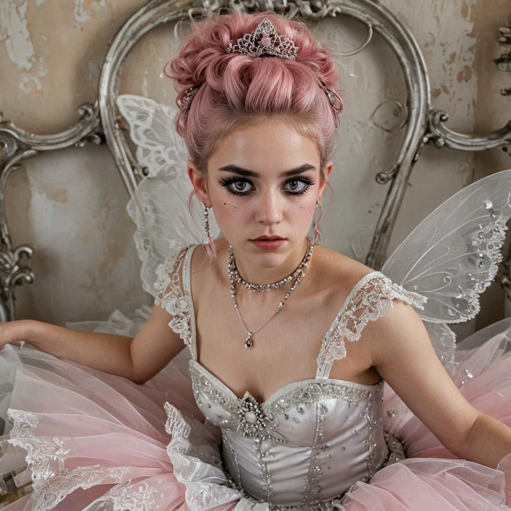 Punky Spanish Fairy in White Lace: An Oil Painting