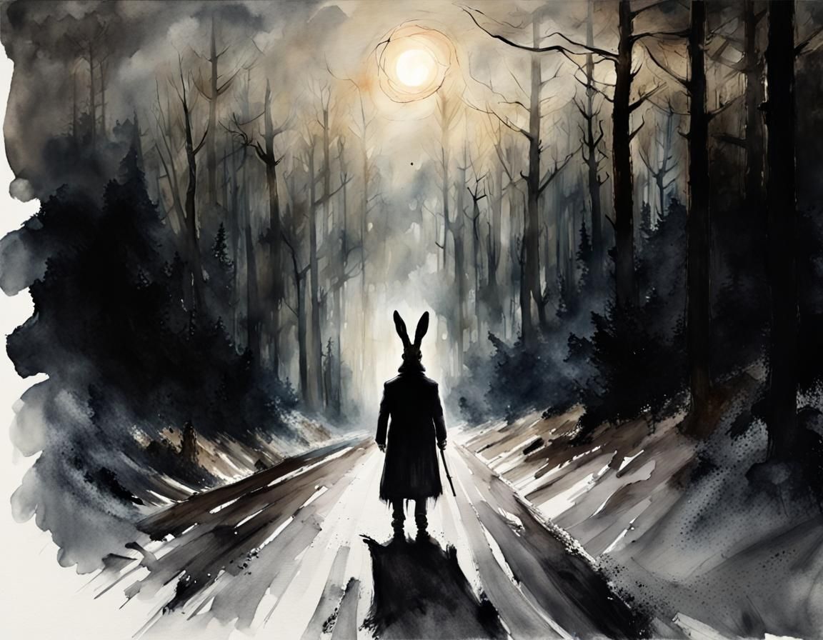 Eerie Horror Scene in Chiaroscuro Watercolor