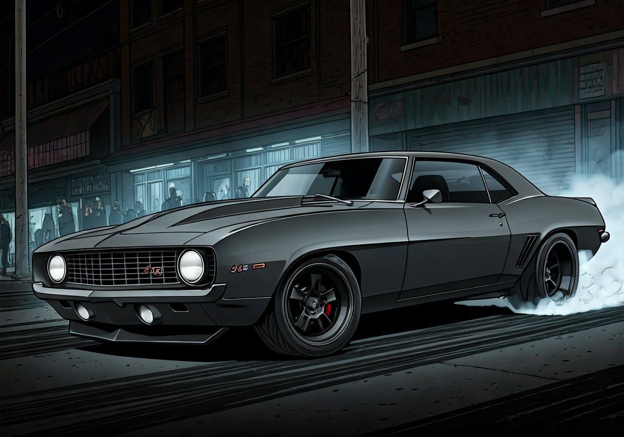 Camaro Z28 Burnout in Comic Book Style