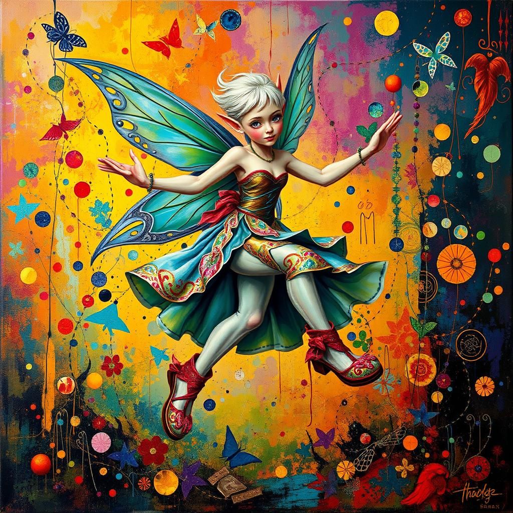 Surreal Elf Clog Dance in Impasto Heavy Metal Style