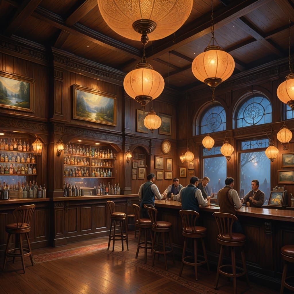 Ethereal Fantasy Saloon Scene in Whimsical Golden Lighting