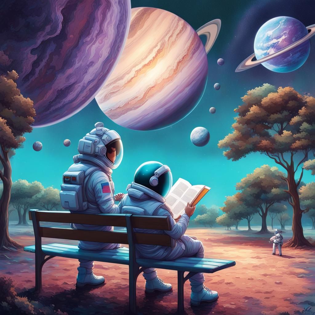 Astronaut Reads in Space: Hyperrealistic Concept Art