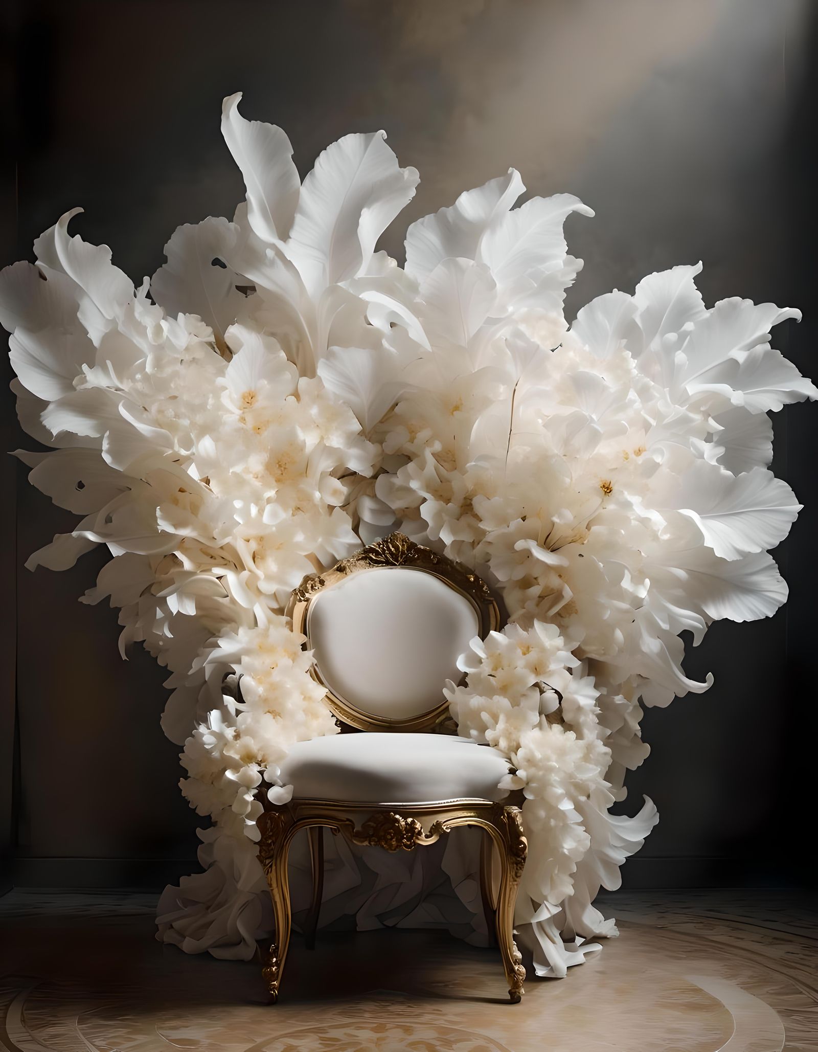 Luxurious Gold Chair Surrounded by Fabric Petals