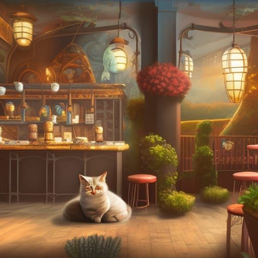 Detailed Cat Cafe Interior Concept Art