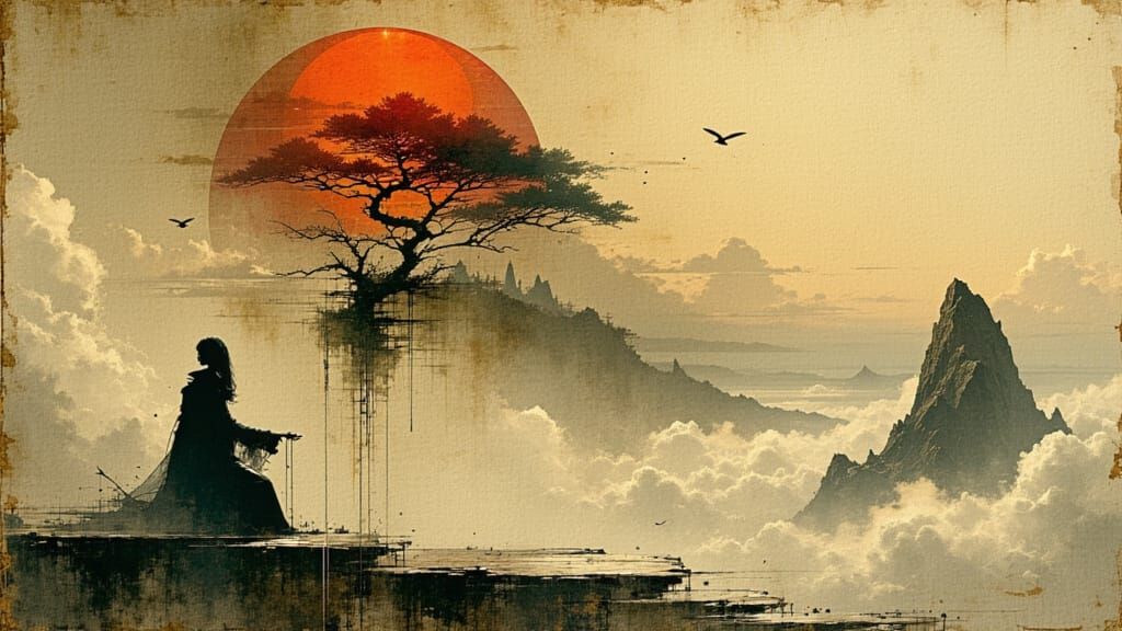 Peace and Love Double Exposure in Magical Realism Style