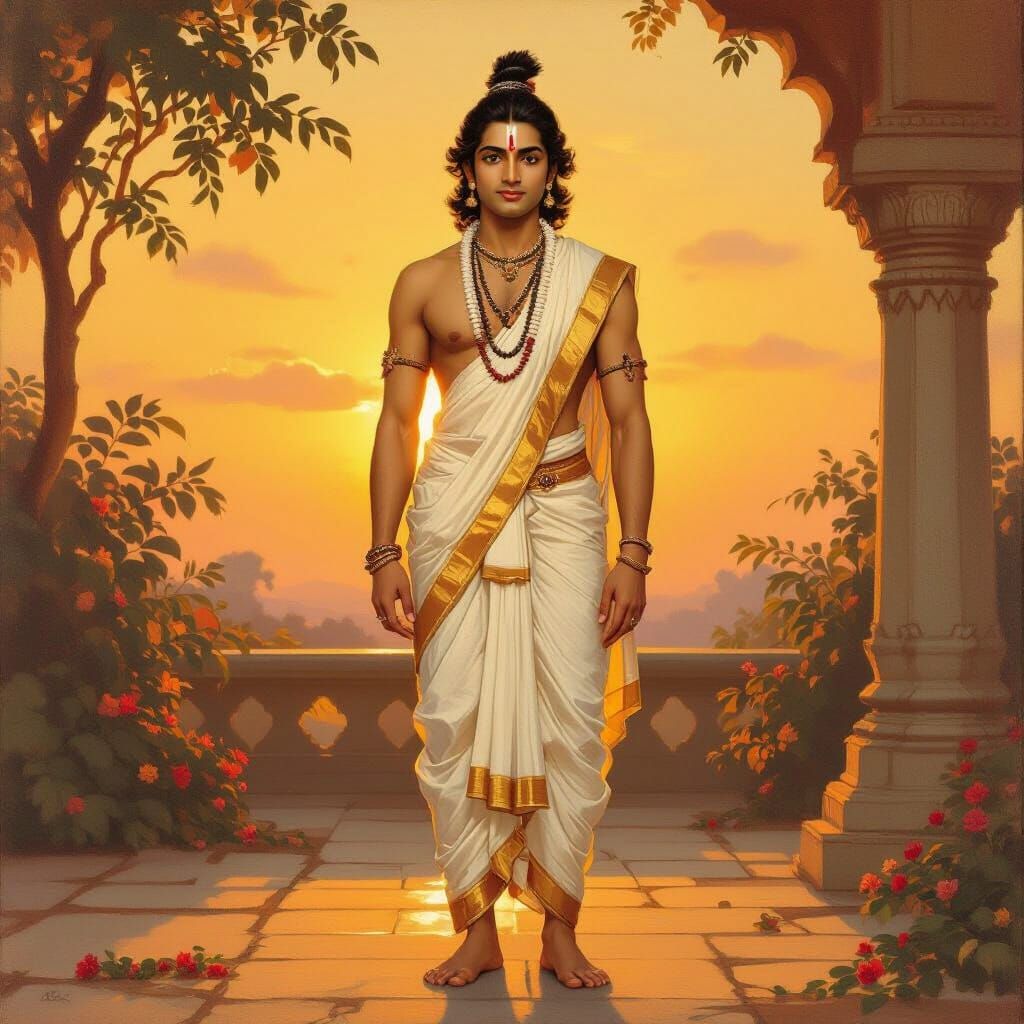 Young Brahmin Man in Traditional Attire at Sunset