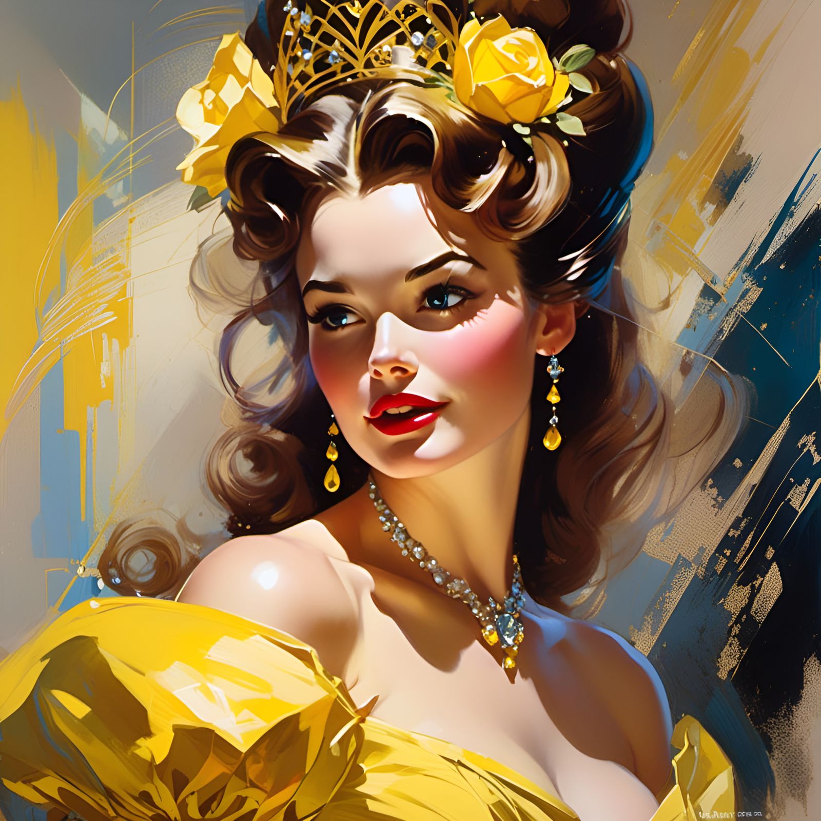 Princess Belle Portrait in Pin-Up Style