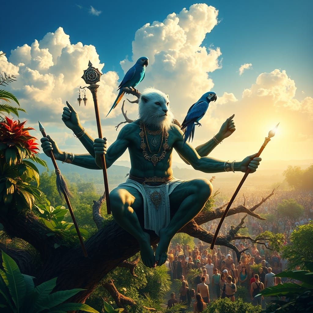 Mystical Leopard Shaman Blessing Humanity