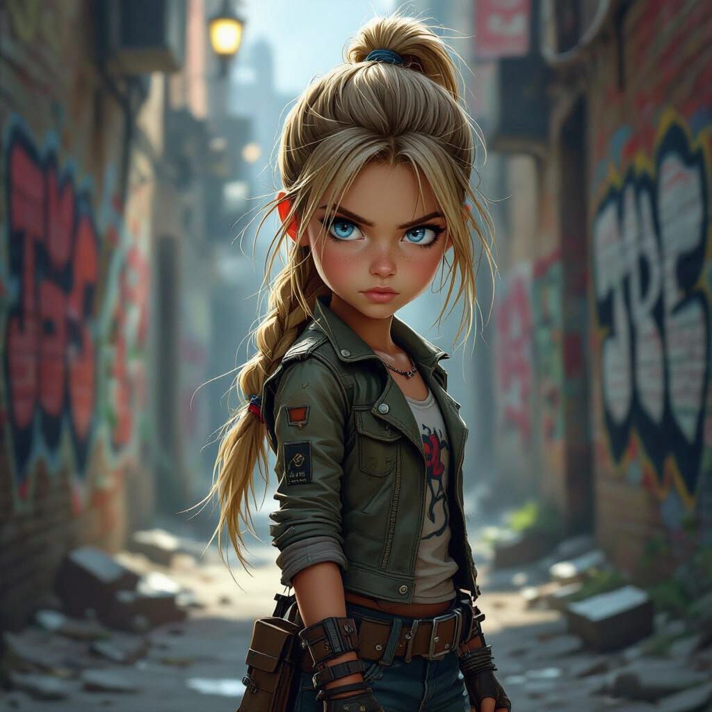 Rebel Girl in Urban Alleyway Concept Art