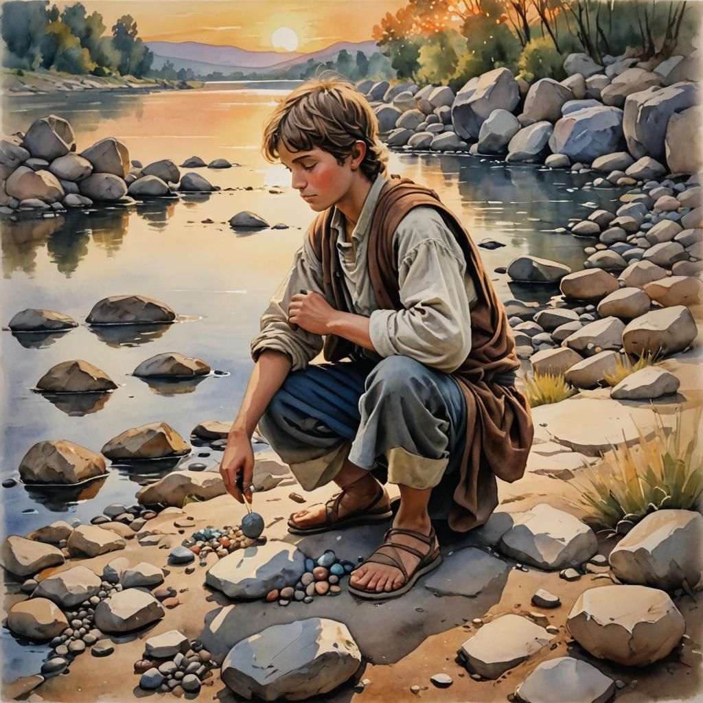 David picking up stones