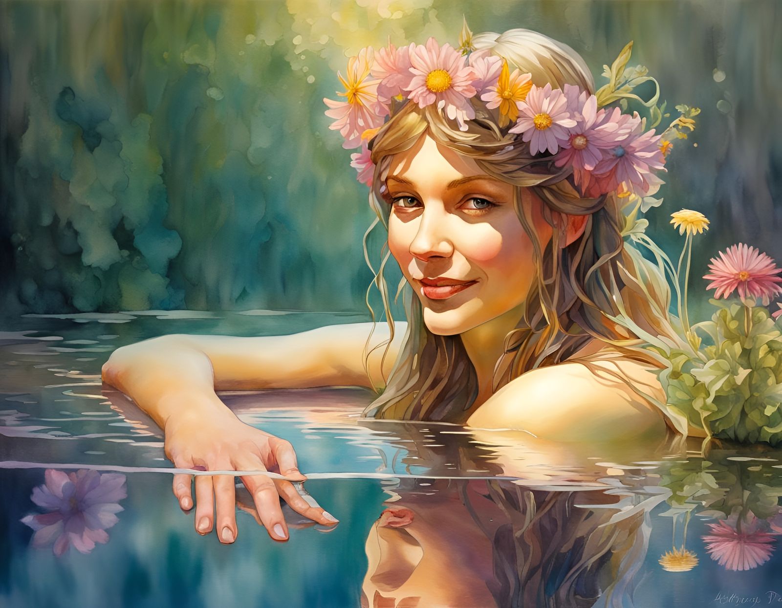 Fairy Princess Reflection in Watercolor Style