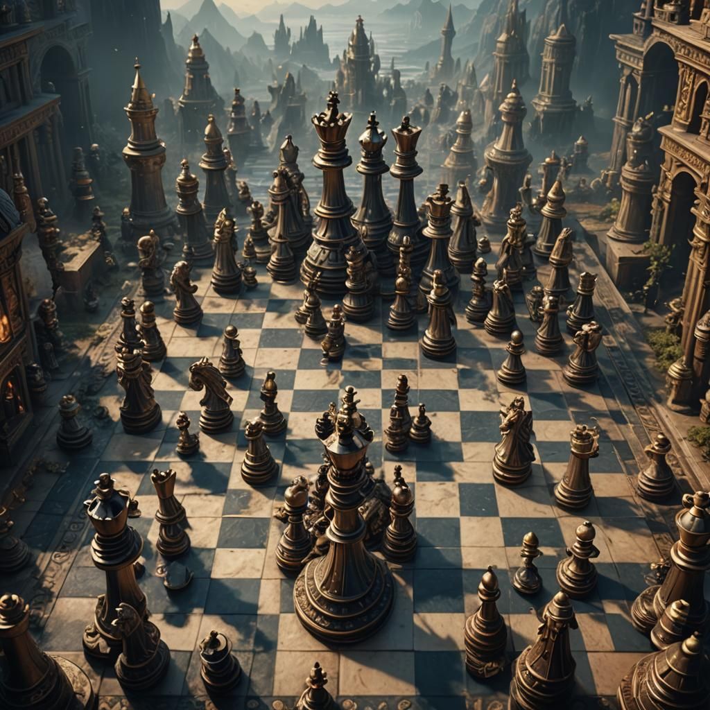 Mythical Chess Game in Digital Matte Painting Style