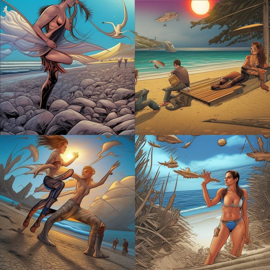 Girl Builds Spaceship Sandcastle: Comic Book Art
